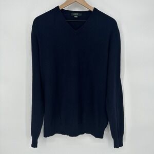 J Crew Sweater Mens Large Preppy Navy Blue Cotton Cashmere Blend V Neck Luxury